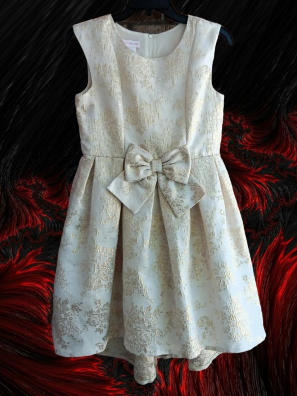 Bonnie Jean Girls Special Occasion Dress Sleeveless Bow Lined White Gold Size 16